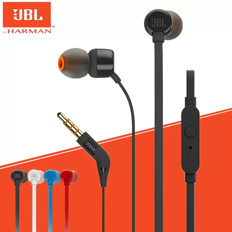 Original JBL TUNE110 In-Ear Headphones With Microphone Stereo Music Bass Earphones JBL T110 3.5mm Wired Earbuds Gaming Headset